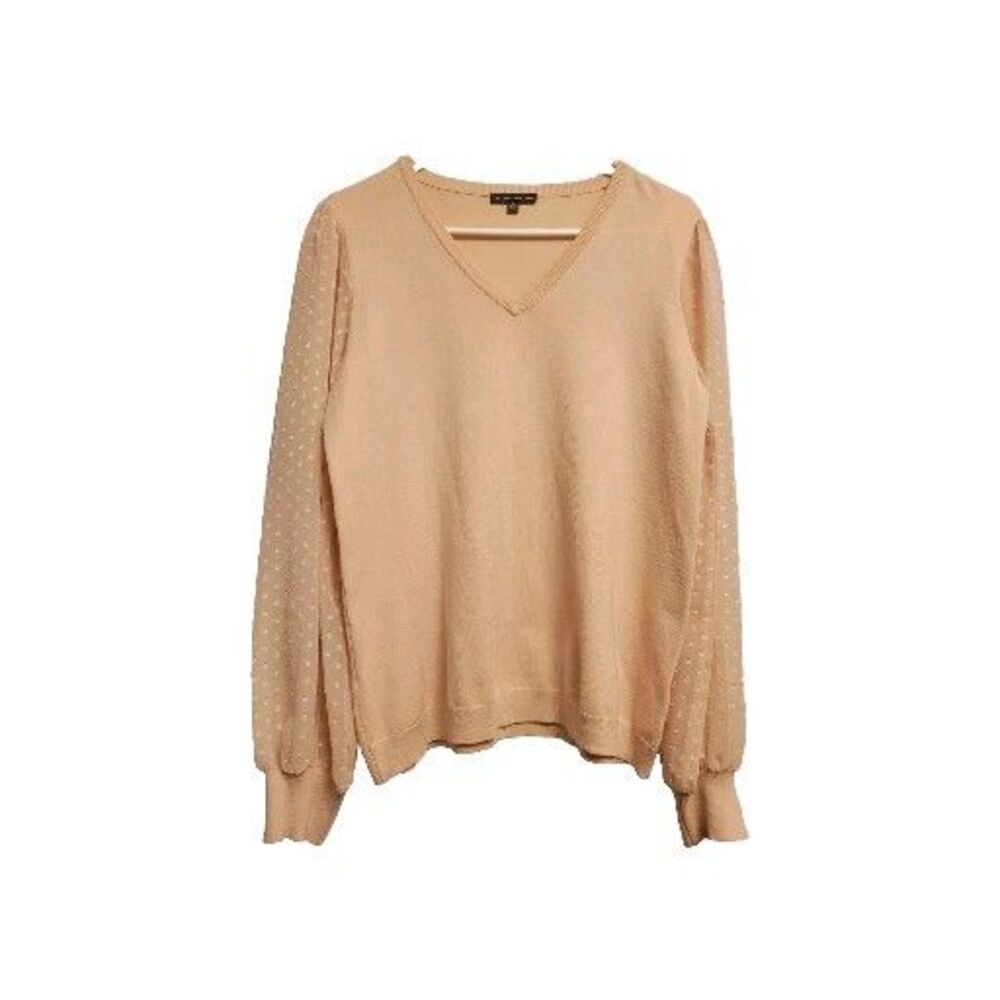 Adrianna Papell Peach Sweater Womens Medium Clip Dot Chiffon Sleeve Coquette